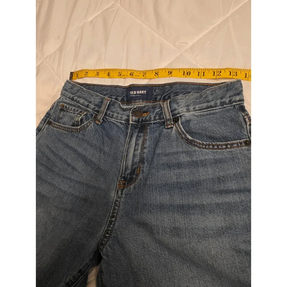 Old Navy Boys Loose Straight Leg Jeans Medium Wash Blue Sz 14 Regular Adjustable